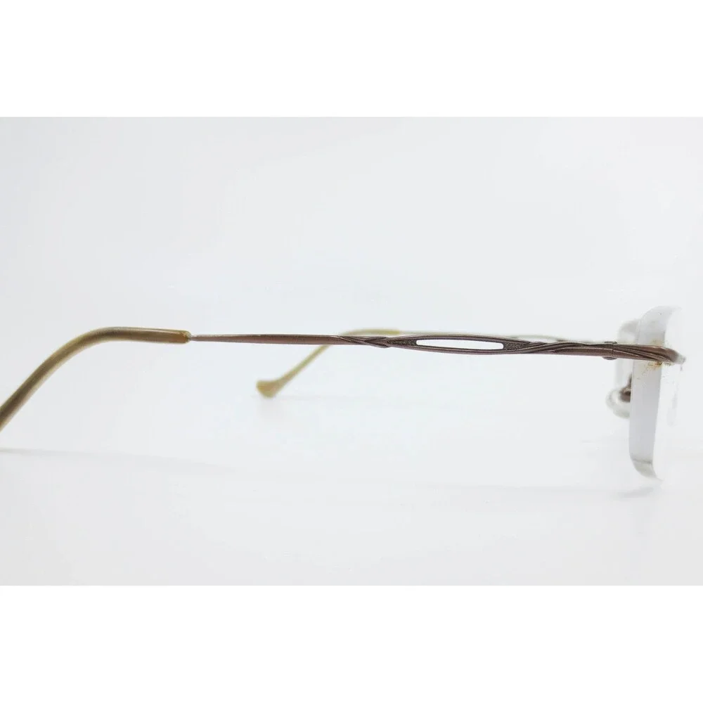 Brown Rimless Eyeglass Frames 53-16-135 Rectangular Metal Demo Lenses 38572